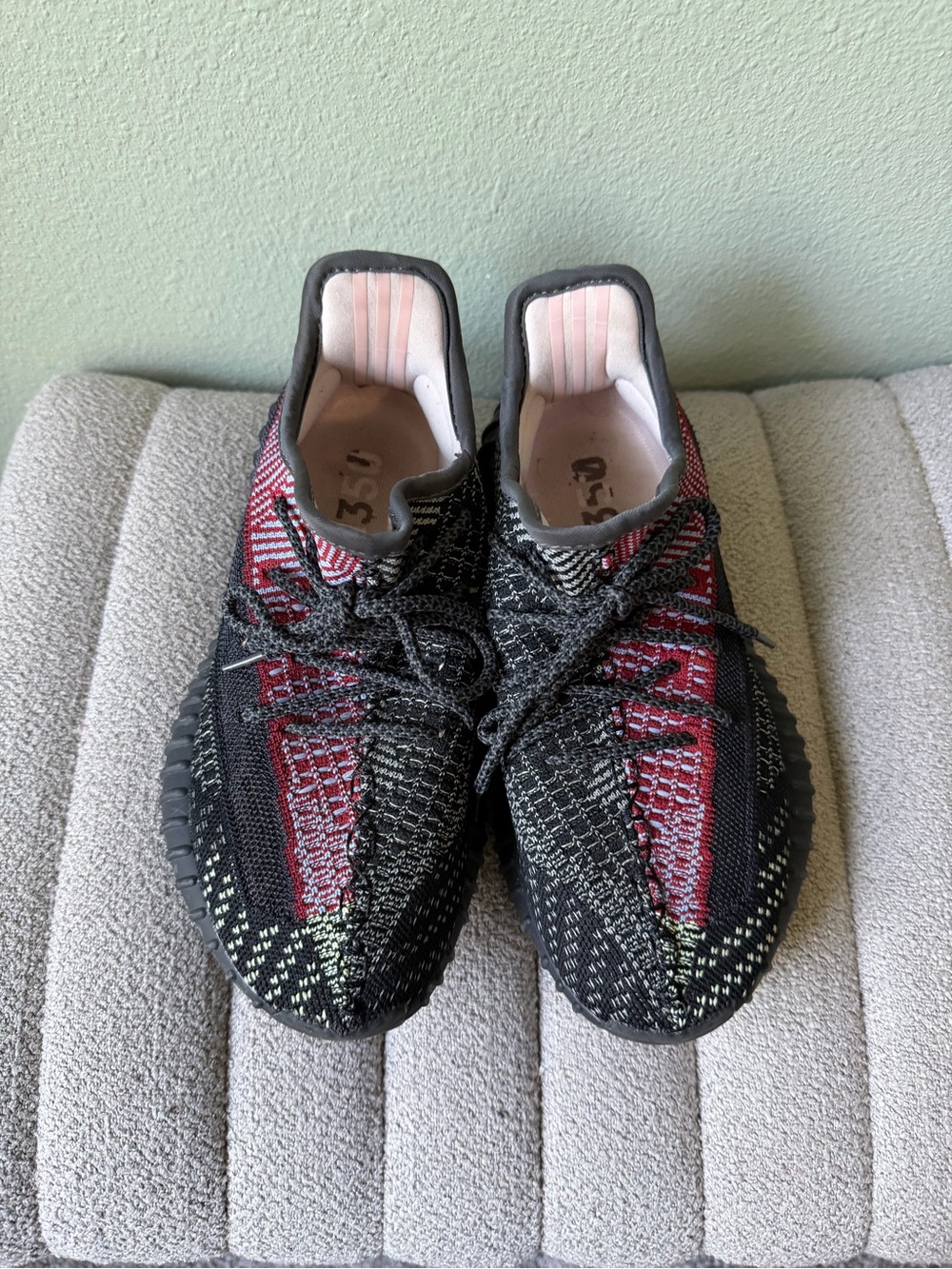 Yeezy Women’s Knit Sneakers - Black with Red & Cream Details